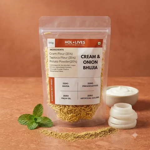 Cream & Onion Bhujia pack by HOL•LIVES